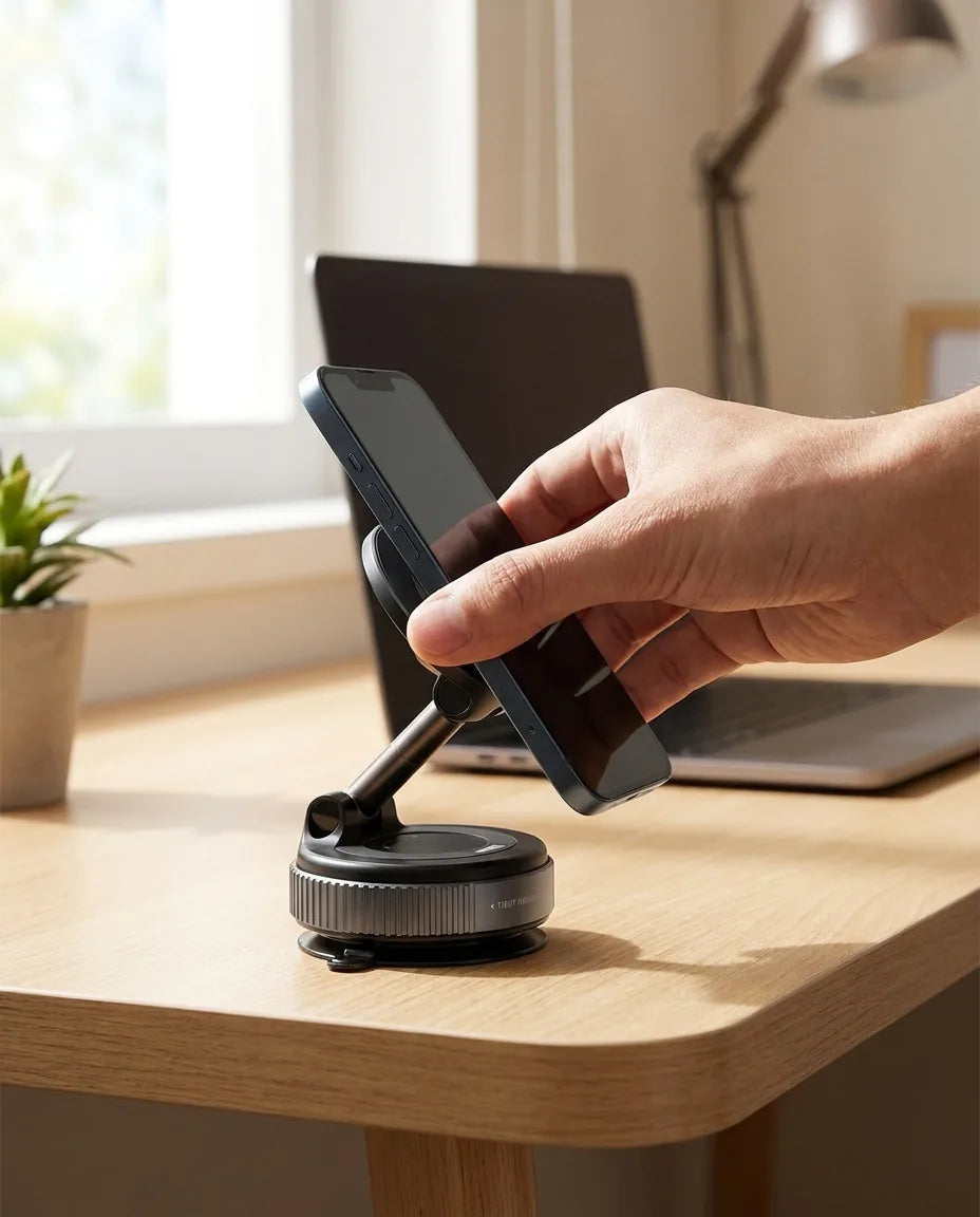 A hand snapping a phone onto the MagGrip magnetic ring